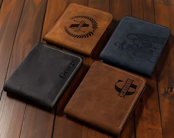 Personalized Leather Dad Husband Valentines Gift for Him Bifold Wallet Gift, Wallet For Men, Engraved Mens Minimalist Custom Monogram Wallet