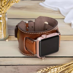 Rustic Leather Cuff New Apple Watch Band Ultra 49mm 45mm 41mm 40mm 42mm 44mm 38mm SE for iWatch 8 7 6 5 4 3 2 Men watch strap Gift Him Her