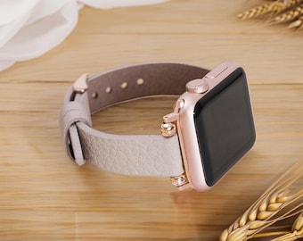 Apple Watch Band Slim Leather: Mink Womens Strap Minimalist Everyday iWatch Gift