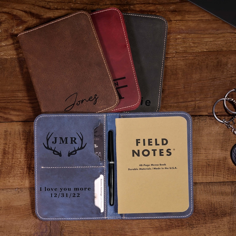 Custom Leather Field Notes Notebook Wallet Gift for Husband, Dad, or ...