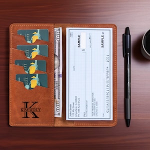 Funda de cuero para chequera, funda para chequera para hombre y mujer, porta chequera de negocios, billetera para chequera para hombre, chequera delgada de piel de vaca personalizada
