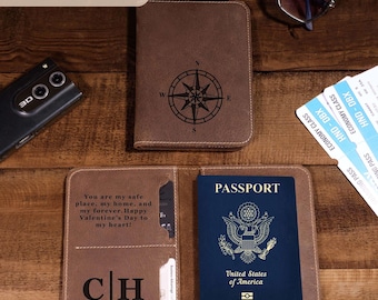 Passport Holder, Personalized Leather Travel Wallet, Custom Name Accessory