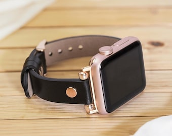 Black Slim Apple Watch Leather Band 38mm 40mm 41mm 42mm 44mm 45mm 46mm 49mm iWatch Beaded Strap,Apple Watch 11 for Women,Gift for Her Sister