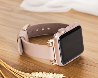 Apple Watch Band: Minimalist Cream Leather Strap Slim Everyday Style 38mm 40mm 41mm 42mm 44mm 45mm 49mm
