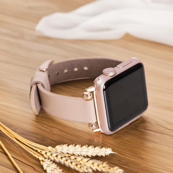Apple Watch Band: Minimalist Cream Leather Strap Slim Everyday Style 38mm 40mm 41mm 42mm 44mm 45mm 49mm