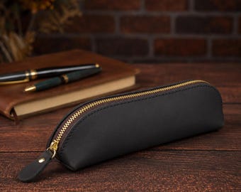 Personalized Pencil Case: Leather Pencil Pouch, Custom Monogram Organizer for School Supplies and Pens