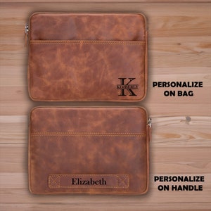 Brown Leather Laptop Bag, Laptop Case, Leather MacBook Pro Air 13 16 Case Men Gift, Personalized Shoulder Sleeve, Work Crossbody Bag Women image 5