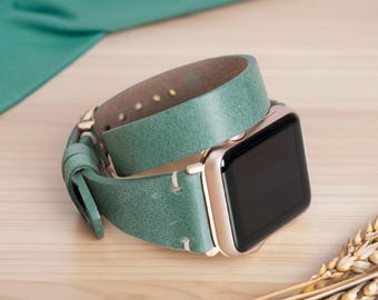 Wraparound Genuine Leather Apple Watch 11 Band, 38mm 40mm 42mm 44mm 41mm 45mm 46mm 49mm Watch Strap, iWatch Full Grain Leather Band Gift Her