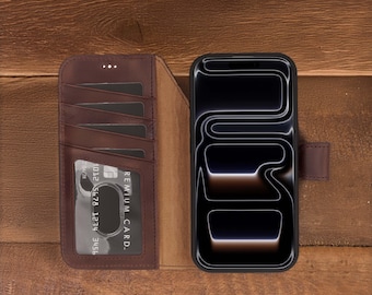 Personalized Leather Wallet Case For iPhone 17, iPhone 16 Pro Max Card Holder Case, Monogram iPhone 15 Plus Case, iPhone RFID Magsafe Case