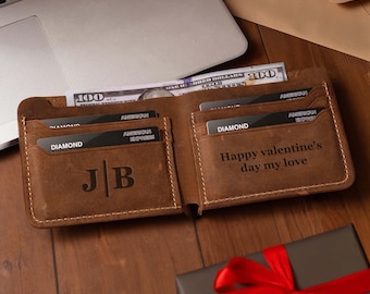 Valentines Gift For Him Personalized Mens Leather Wallet, Valentines Day Gifts, Engraved Wallet, Handmade Custom Bifold Wallet Birthday Gift