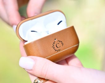 Personalized Leather AirPods Pro Cover with Keychain, Custom Tech Gift for Him and Husband