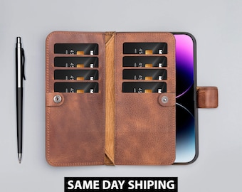 Funda billetera iPhone 15, billetera Antic Brown iPhone 14 Pro Max, billetera doble de cuero iPhone 13, funda iPhone 11 13 Mini 12 Pro 11 X XS Max XR 8