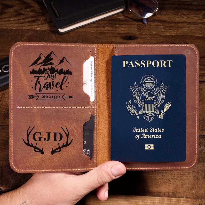 Passport Cover Personalized Gift For Him Men, Leather Passport Holder Gift For Dad,Passport Wallet Gift For Boyfriend,Christmas Gift Husband