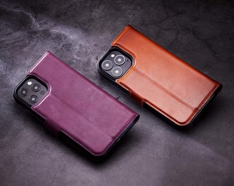 Lila iPhone Lederhülle, iPhone 15 Hülle, iPhone 11, 13, 14, 8, X Case, iPhone 12 Pro Personalisierter Kreditkartenhalter Hülle, iPhone Geschenk