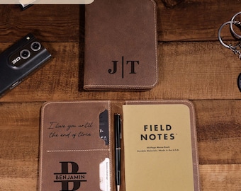 Personalized Leather Field Notes Cover – Custom Notebook Wallet Gift for Husband, Dad, or Him