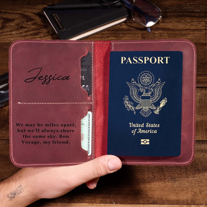 Passport Cover Personalized Gift For Him Men, Leather Passport Holder Gift For Dad,Passport Wallet Gift For Boyfriend,Christmas Gift Husband