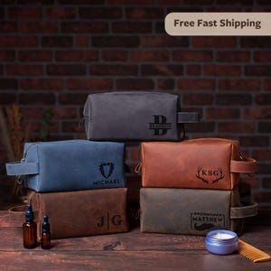 Custom Leather Toiletry Carry On Travel Bag For Men, Valentines Day Gift, Monogrammed Leather Dopp Kit, Men's Leather Toiletry Leather Bag