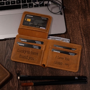 Cartera de cuero grabada hecha a mano, regalo para hombre, cartera personalizada para aniversario, cartera con monograma para hombre, regalo de cumpleaños para su esposo.