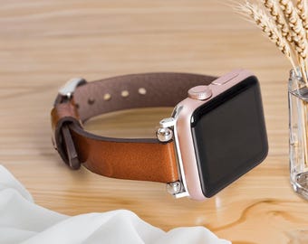 Apple Watch Band: Rustic Leather Strap Minimalist Everyday Style 38mm 40mm 41mm 42mm 44mm 45mm 49mm