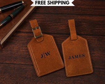 Custom Leather Luggage Tag: Personalized Monogram, Engraved Name, Suitcase Accessory