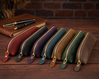 Personalized Leather Pencil Case, Custom Pen Pouch, Student Gift, Artist Gift, Designer Gift, Teacher Gift
