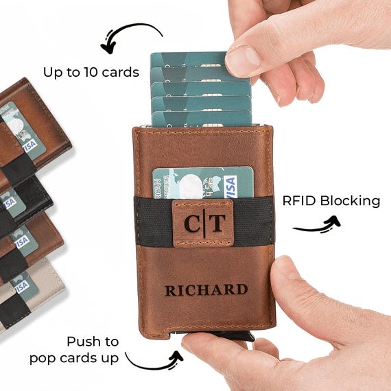 Engraved Dad Gift Men's Wallet, Custom Monogrammed Wallet, Pop-up Card Holder, Men's Wallets, Groomsman Wallet, Valentines Day Gift