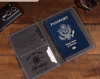 Travel Document Holder: Leather Passport Cover with Card Slots, Custom Name and Initials Engraving