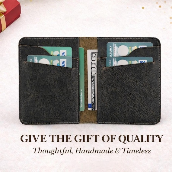 Leather Bifold Wallet for Men, Slim Leather Wallet, Front Pocket Card Holder, Personalized Wallet