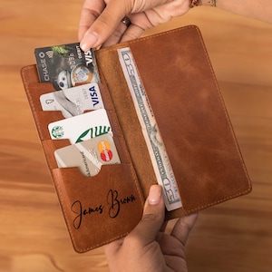Fundas personalizadas para chequera, funda de cuero para chequera, billetera fina de cuero para hombre, billetera de cuero para mujer, regalo de cuero italiano