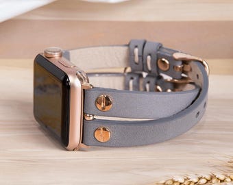 Slim Apple Watch Band 49mm 46/45/44/42mm 38/40/41mm Full Grain Leather Watch 11 Strap Personalized Christmas Gift for Her Woman Monogram