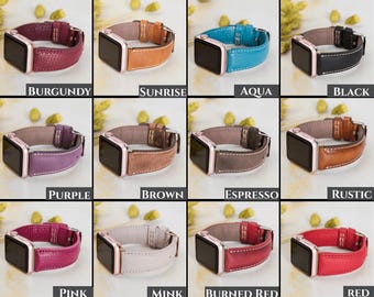 Handmade Apple Watch Band 38mm 40mm 41mm 44mm 45mm 46mm 49mm, Genuine Leather iWatch Straps, Series 11 10 9 8 7 6 5 4 3, Watch Band Gift Her