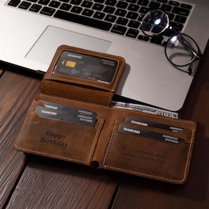 Cartera de cuero con monograma personalizado para el Día del Padre, billetera personalizada para hombre, billetera plegable grabada para hombre, regalo de San Valentín para papá y esposo.