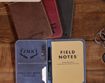 Custom Leather Field Notes Notebook Wallet Gift for Husband, Dad, or Him: Personalized Cover