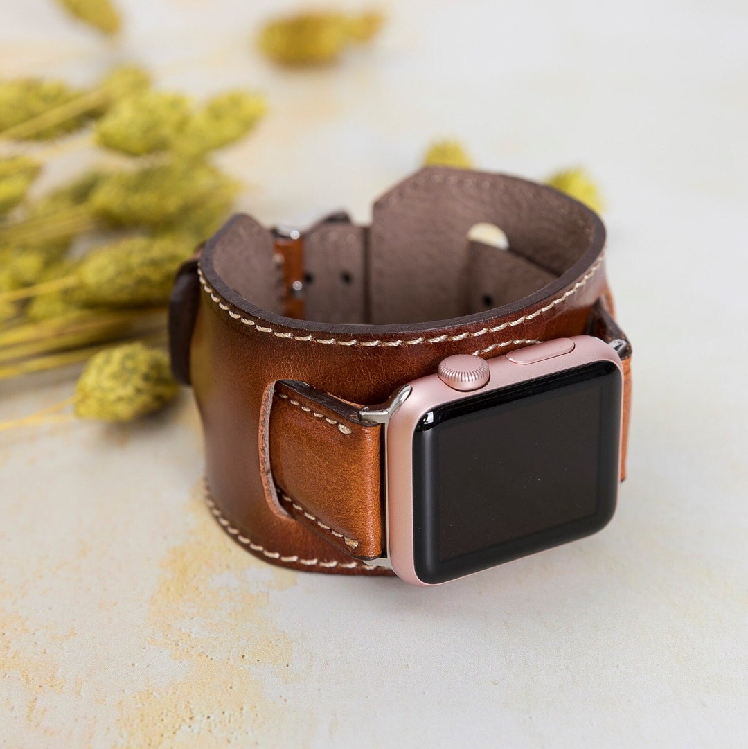 Apple Watch ULTRA 49mm Polished Custom Black Leather Band Classic Buckle