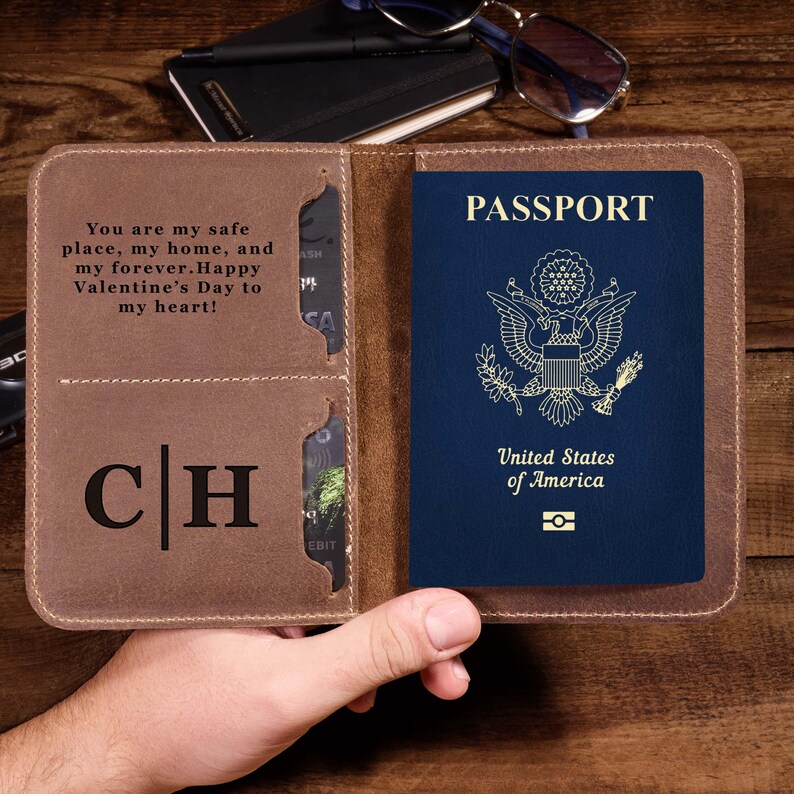 Passport Cover Personalized Gift For Him Men, Leather Passport Holder Gift For Dad,Passport Wallet Gift For Boyfriend,Christmas Gift Husband