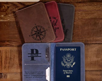 Regalos de graduación para ella: Funda de cuero personalizada para pasaporte