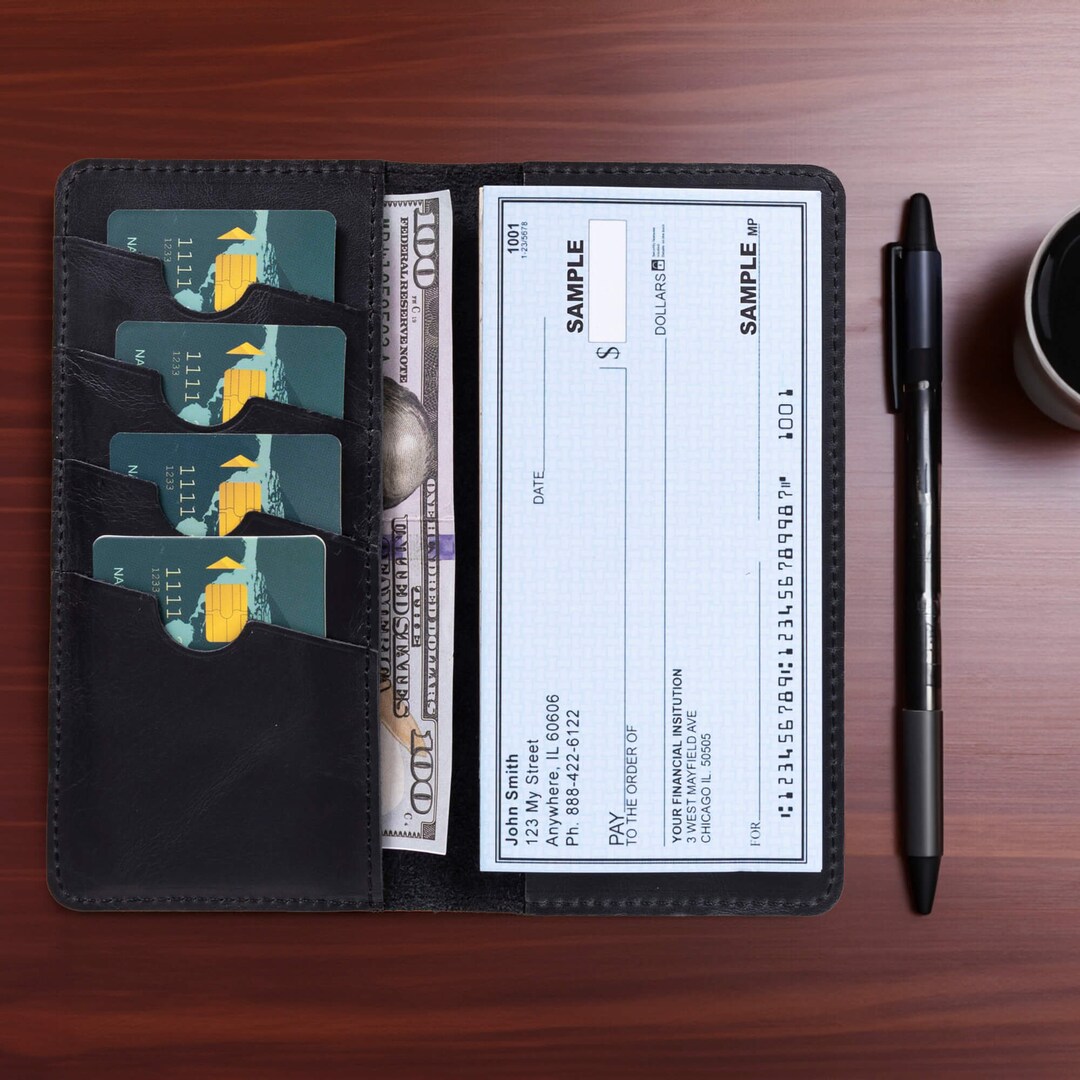 Men's Slim Leather Long Checkbook Wallet, Leather Checkbook Cover