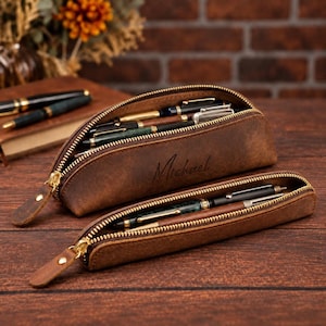 Personalized Pencil Case: Leather Pencil Pouch, Custom Monogram Organizer for School Supplies and Pens