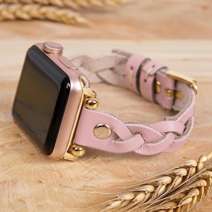 Slim Ivy Apple Watch Leather Band 38mm 40mm 42mm 44mm 45mm 49mm ULTRA, Leather Apple Watch Strap for Women, Beaded Band, Gift for Her Sister