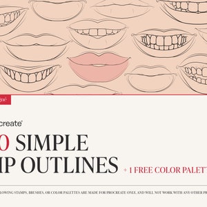 20 Lips Stamp Brushes for Procreate | Procreate Stamps | Procreate Brushes | Color swatches | Boho