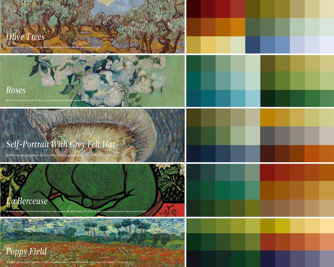 5 Vincent Van Gogh Color Palettes for Procreate 150 Hues Etsy