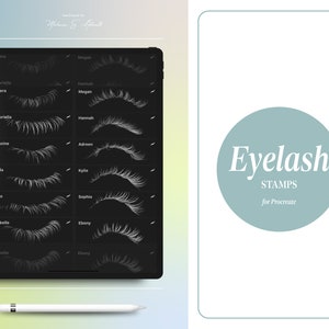 12 Realistic Eyelash Brushes / Stamps for Procreate | Color swatches | iPad, illustration, procreate tool, digital art, boho