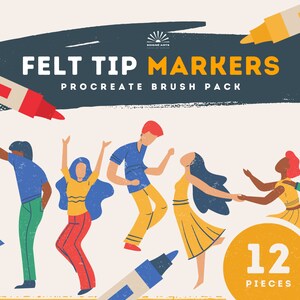 12 Marker Procreate Brushes, brush bundle, textured brushes, digital art, illustration brushes