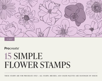 15 timbres de fleurs pour procréer | Échantillons de couleurs | iPad, illustration, outil de procréation, art numérique, bohème