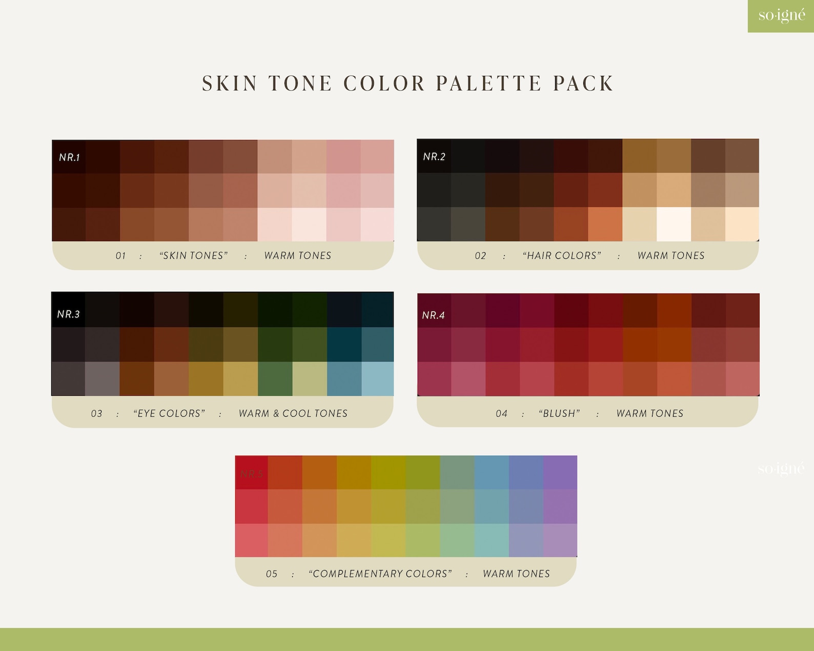 5 Portrait Skin, Hair, Eyes, Color Palettes for Procreate Etsy