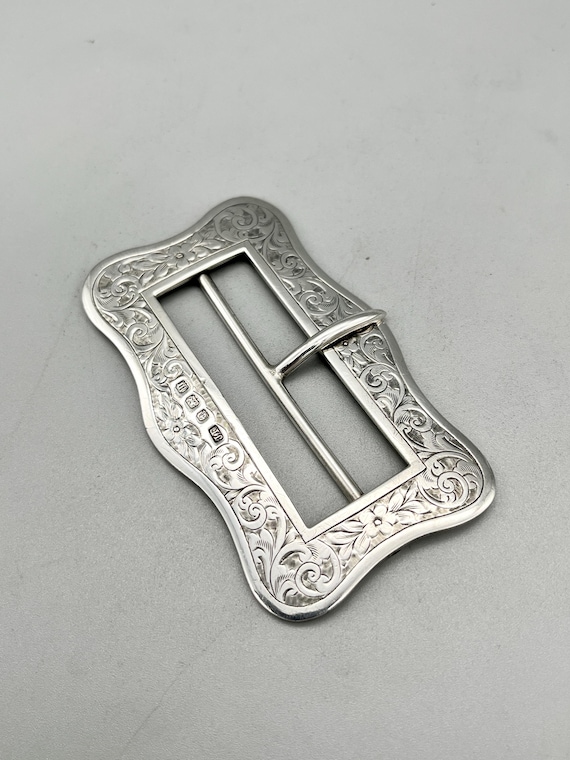 Boucle De Ceinture Ancienne En Argent Sterling Gravée - Occasion, Marque Non Spécifiée, état Superficiellement Usé
