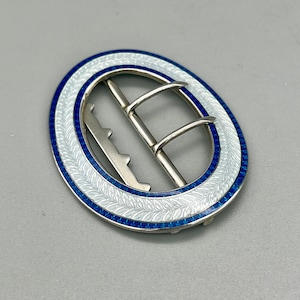 George V Sterling Silver and Guilloche Enamel Belt Buckle, J Aitkin & Son, Birmingham, 1912