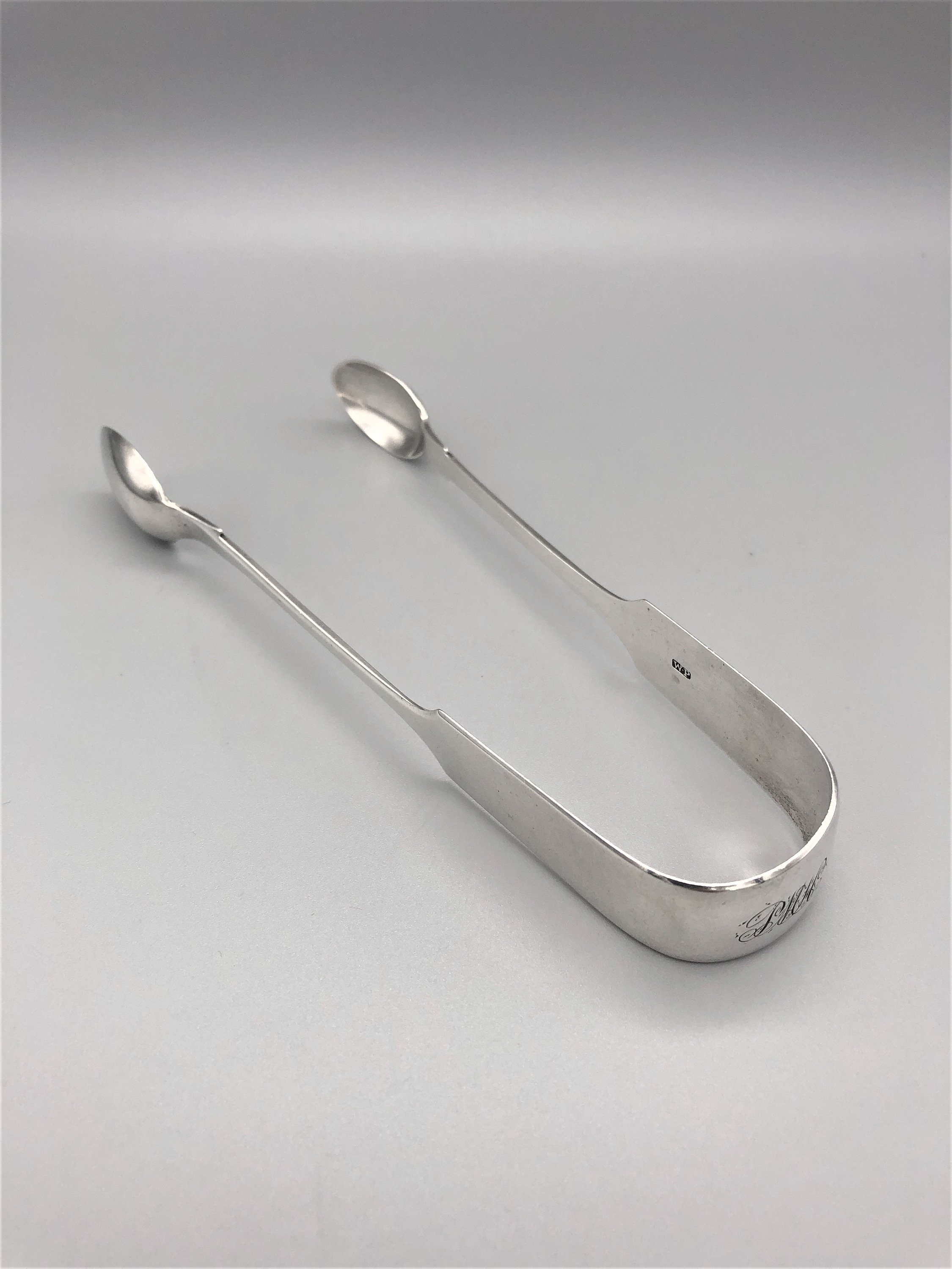 pinces à sucre victoriennes en argent sterling, william pope, exeter, 1856