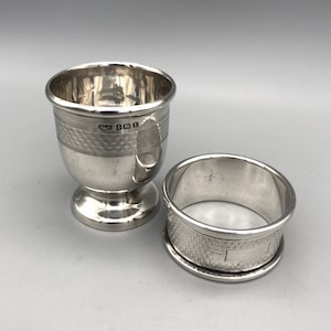 Art Deco Sterling Silver Egg Cup and Napkin Ring Set, Sanders & Mackenzie, Birmingham, 1929