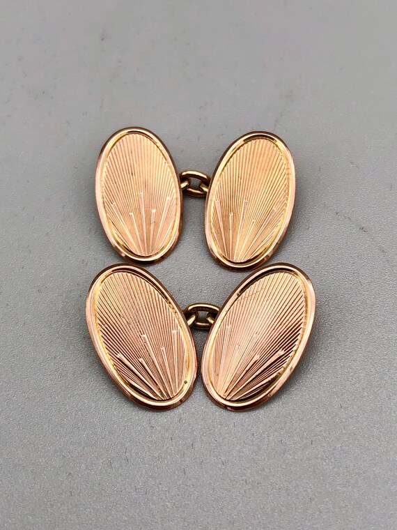 Art Deco 9ct Rose Gold Cuff Links, Owen Powell, B… - image 2